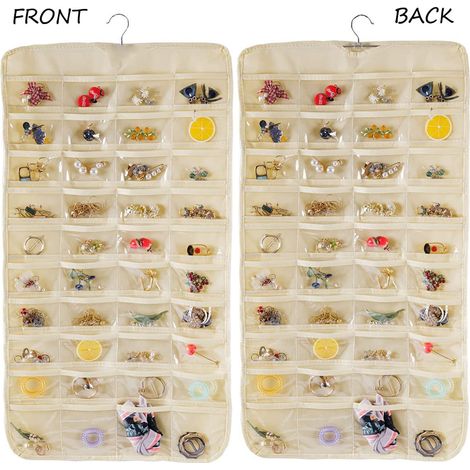 80 grille sac de rangement non-tissé double face bijoux sac suspendu porte armoire sac de rangement collier bijoux anti-poussière boîte de rangement 4387cm beige 1 pièce