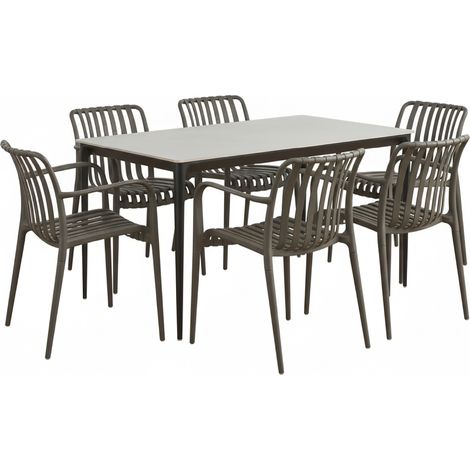 Conjunto de mesa y 6 sillas RUTH WENDY - mesa de cerámica sinterizada de 140x80 cm con sillas de polipropileno para interior y exterior - MOG CASA (1/5)