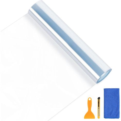 Film Covering Voiture Transparent, Protection Peinture Anti-Rayure Anti-Gravillon, Autocollant PVC Haute Densité, avec Raclette, Cutter et Chiffon Microfibre, 12x152cm (1/5)