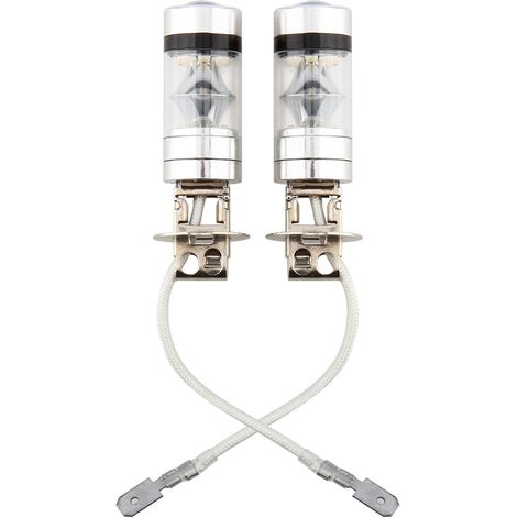 Paquete de 2 bombillas LED H3 de alta potencia de 6000 K y 100 W con 20 SMD para faros antiniebla, luces de circulación diurna y luces de carretera (DRL) HID. (1/2)