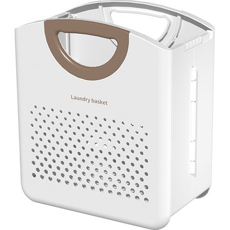Cesto portabiancheria pieghevole, 27 L, in plastica, da parete, con maniglia, robusto e salvaspazio, ideale per il bagno e la camera da letto, bianco. (1/5)