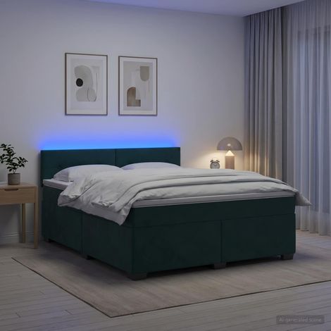 vidaXL Cama con Base Tapizada, Colchón y Luz LED Verde oscuro (1/5)