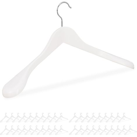 Pack de 40 Perchas Traje Anchas, Para Chaquetas, Abrigos o Vestidos, Madera, 45 cm de Ancho, Blanco