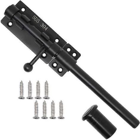 Verrou de portail coulissant robuste avec cadenas (Noir, 25 cm) - Loquet de grille métallique renforcé, fixation pour clôture extérieure, 1 pièce (1/5)