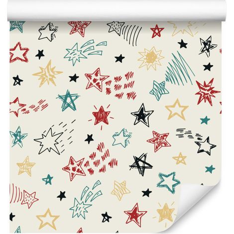 Papel pintado de estrellas de colores para salón y dormitorio, 50x1000 cm. (1/5)