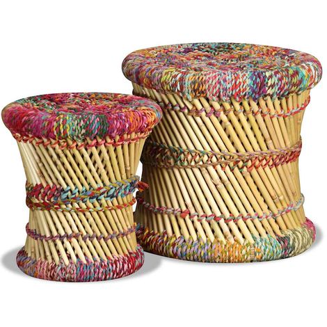 Maison Exclusive - Sgabello con Motivi Chindi 2 pz Multicolore in Bambù (1/5)