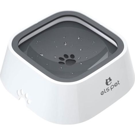 Gamelle d'eau Flottante pour Animal Domestique, 1L, Distributeur d'eau Lente sans déversement, Anti-débordement, (Gris) (1/4)