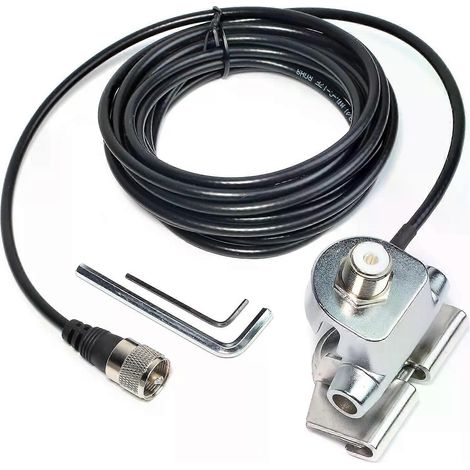 Halterung für Mobilfunkantenne mit Kofferraumdeckelbefestigung und SO239-auf-PL-259-Stecker, 50 m RG-58-Koaxialkabel (1/4)