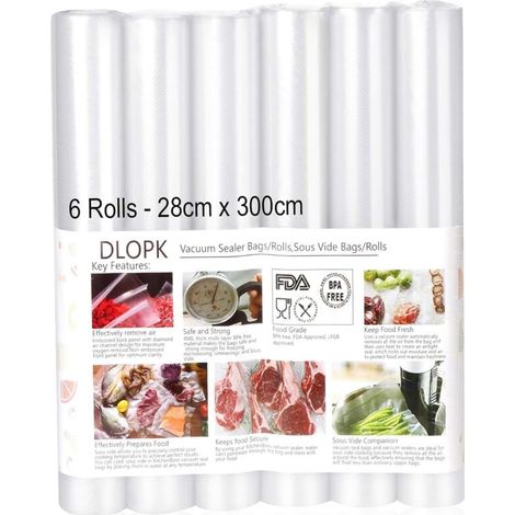 Bolsas de vacío Pack de 6 paquetes 28cm x 300cm Compatible con cualquier sellador al vacío doméstico (1/3)