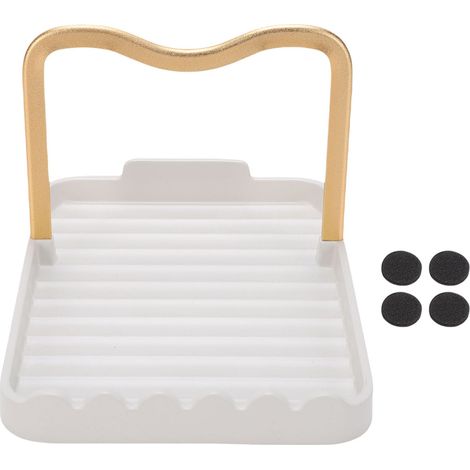 Support de couvercle de casserole et repose-cuillère en aluminium épais avec patins antidérapants pour ustensiles de cuisine sur le plan de travail, blanc (1/5)