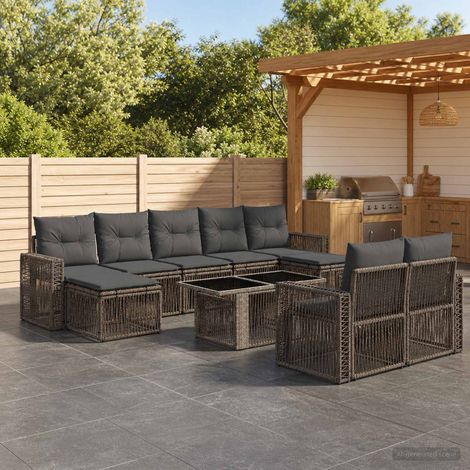 vidaXL Set Divano da Giardino 10 pz Grigio e Grigio Scuro polyrattan (1/5)