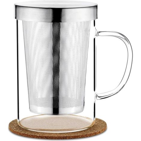 Tasse à thé Verre de Borosilicate Verre à Thé Tout avec Infuseur et Couvercle Idéal pour la tisane, les infusions et le rooibos (1/5)
