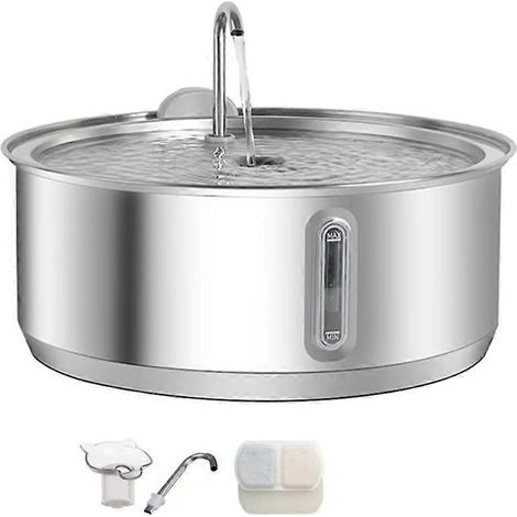 Fontaine à eau pour chat en acier inoxydable de grande capacité (8 litres) avec filtre convient également aux chats et aux chiens. (1/5)