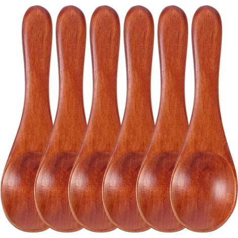 Lot 6 mini cuillères en bois pour bocaux, petites cuillères, cuillères à thé et à café, en bois naturel, 9,5 x 3,3 cm, et la table