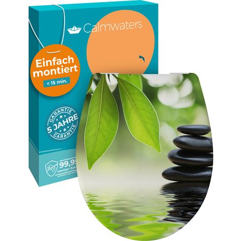 Calmwaters® WC Sitz Motiv Wellness Oase einfache Montage, Toilettendeckel bis 250 kg, Made in EU, antibakterieller Duroplast, Absenkautomatik, 2 Montage Optionen, abnehmbar, Klobrille, oval (1/5)