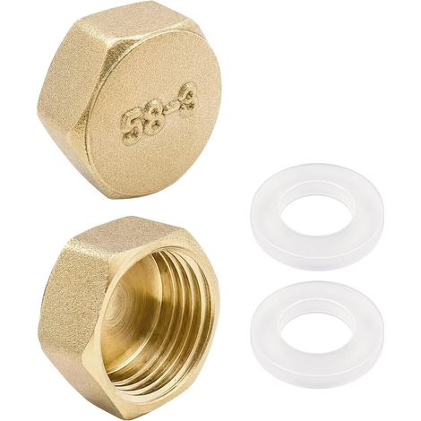 Lot de 2 bouchons aveugles 3/4" avec joints en caoutchouc, bouchon en laiton hexagonal, capuchons filetés pour tuyau d'eau de jardin (1/5)