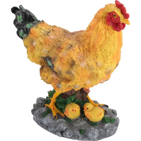 Statue de jardin de poule avec petits poussins, accessoires féeriques, figurine de poussin en résine pour décoration de bureau paysagère, marron M