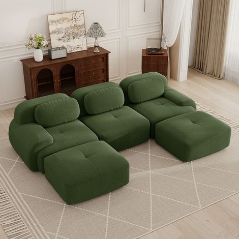 Canapé d'angle modulable, canapé 3 places, canapé portable compressible, tissu en velours côtelé, rembourrage en mousse haute densité 32D, aucun assemblage requis, aucun cadre nécessaire