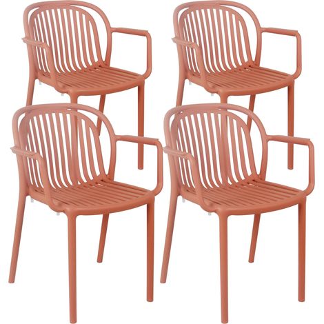 Oviala – Lot de 4 fauteuils empilables en plastique terracotta – Charge maximale 100 kg – Hauteur d'assise 45 cm – Confort ergonomique extérieur