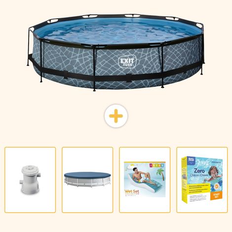 Exit-toys Piscine Exit Ronde - Effet Pierre - 360x76 cm - 5-pièces S309 (1/5)