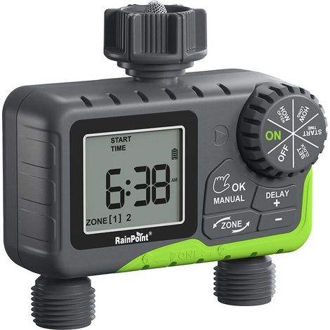 RAINPOINT - Timer per irrigazione a tubo. Sistema di controllo automatico dell'irrigazione. 2 zone di ritardo pioggia. Irrigazione manuale. (1/4)