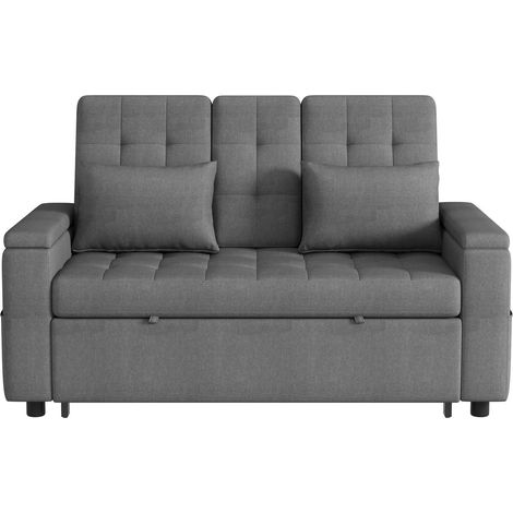 2-Sitzer Schlafsofa mit Stauraum und verstellbarer Rückenlehne, Grau, Leinenoptik, MODENUIT (1/5)