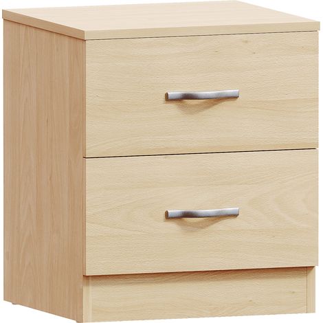 Riano 2 Drawer Bedside Table Cabinet Chest Nightstand Bedroom Furniture, Pine
