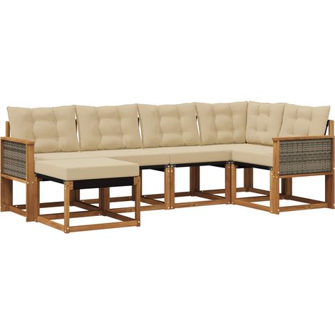 Set di divani da esterno con cuscino 6 pz Salotto da Giardino Naturale e Beige (1/5)