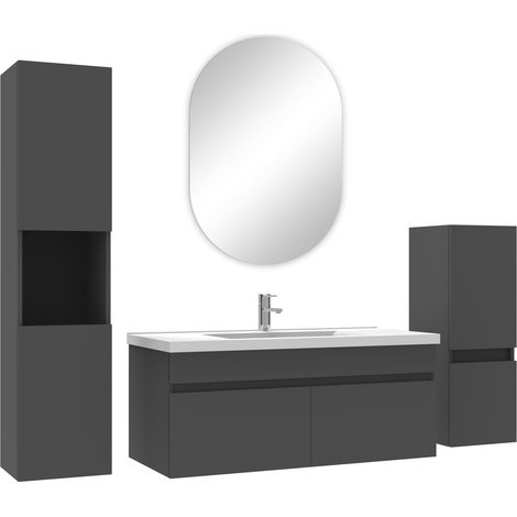 Ocean meubles simple vasque 100cm,meuble acve colonne et miroir ovale Anthracite (1/4)