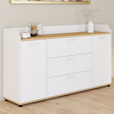 Aparador de 4 puertas JABA de 140 cm con canto blanco y tapa de madera imitación haya