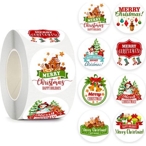 500 pegatinas redondas, 8 diseños, Navidad, envoltorio de regalo (1/5)