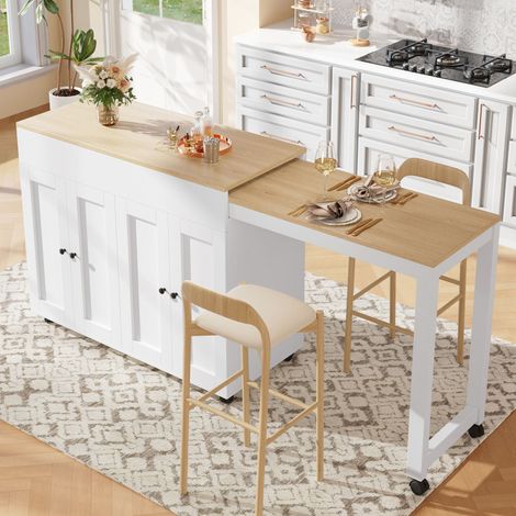 Seyakany Table de bar extensible 117-180x50x94,6 cm,table à manger extensible avec 6 étagères,table de bar,table de bistro,îlot de cuisine(Blanc)