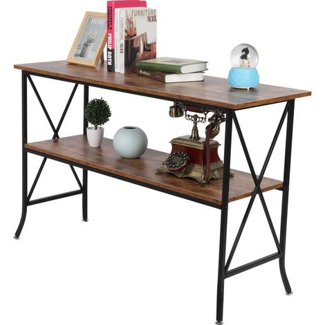Tables basses,Table console à 2 niveaux, canapé d'appoint, bureau d'angle, table basse de lecture avec étagère de rangement (1/5)