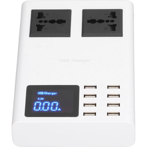 8-Port-LED-USB-Ladegerät mit EU-Netzadapter, Überspannungs- und Überstromschutz, europäischem Stecker AC 100-240V, LCD-Bildschirm, Schnellladefunktion für mehrere Steckdosen. (1/5)