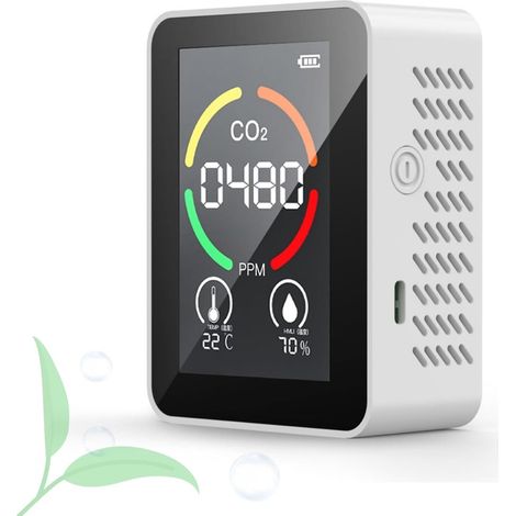 Monitor 3 in 1 per la qualità dell'aria interna: misuratore di CO2, indicatore di qualità dell'aria, igrometro e termometro, portatile e ricaricabile, per testare la qualità dell'aria in casa, ufficio (1/5)