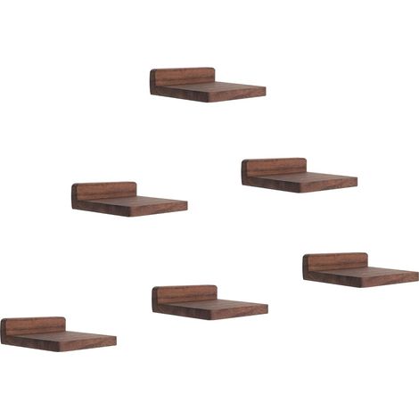 Lot de 6 étagères flottantes carrées en Bois, Style Compact, pour Petits Objets, décoration Murale à Suspendre pour Chambre à Coucher, Salon, 12,7 x 10 x 4 cm (Noyer)