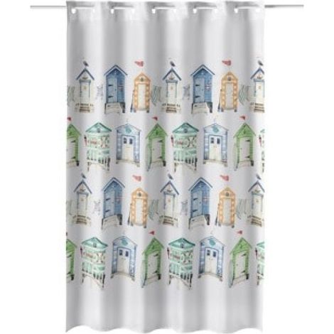 Cortina baño estampado casitas 180 x 200 cm poliester atenas