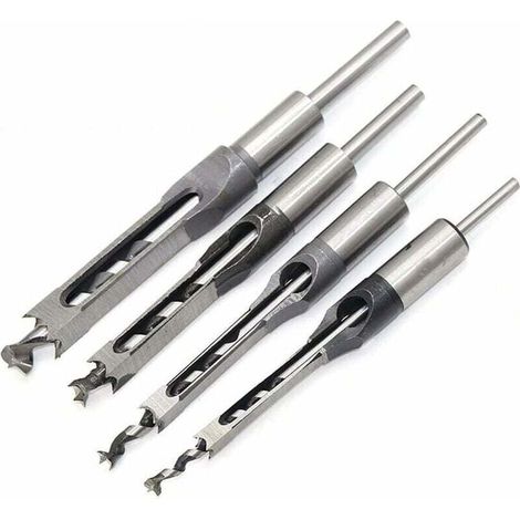 Jeu de 4 bédanes Forets à trou carré, bédanes creux en acier Outils de menuiserie Set (1/4 -1/2 - 5/16 - 3/8 pouces) (1/5)