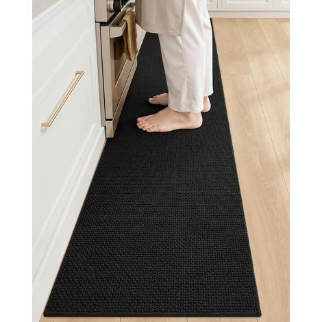Tapis de Cuisine Antidérapant Lavable 43x200cm, Noir 4mm Mince Tissé Caoutchouc Soutenu Runner, Tapis Cuisine Devant Evier, Absorbent Facile à Nettoyer pour Cuisine, Couloir (1/5)