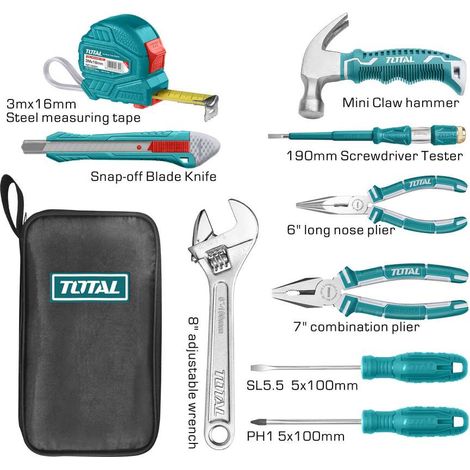 Utensili Manuali Set 9 Pz Pinza Martello Cacciaviti Metro Taglierina Total
