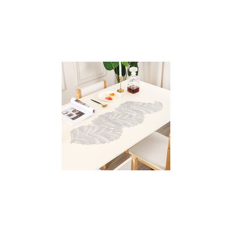 1 nappe de table en PVC en forme de feuille, perforée, estampée dorée, antidérapante, nappe décorative en plastique pour table à manger et table basse (1/4)