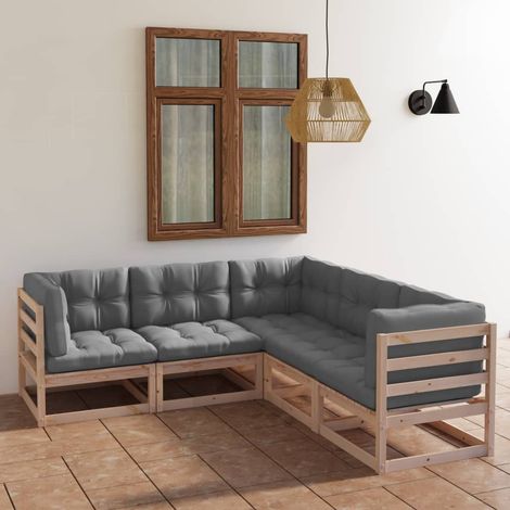 Salon de jardin 5 pcs,Mobilier de terrasse,Table et Chaise pour Relax avec coussins Bois de pin massif -YZ679603 (1/5)