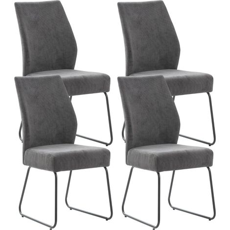 Lot de 4 chaises en velours côtelé et pieds en métal laqué coloris gris anthracite - ALIAN (1/5)