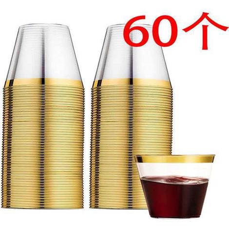 60 couleurs : transparent + or  matériau : verre à vin en plastique, verre à eau, verre à glace, verre à jus, verre à tarte.