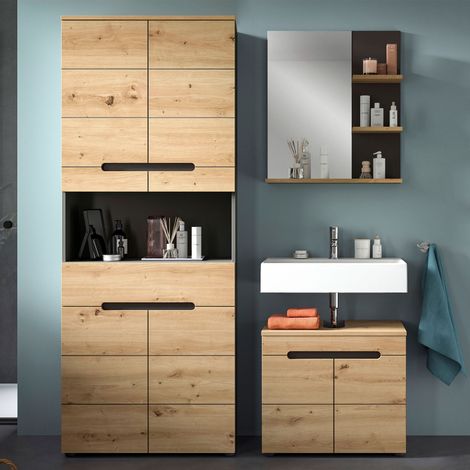 Ensemble salle de bain de 3 éléments décor naturel - KANUT (1/5)