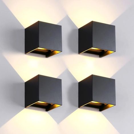 Lot de 4 appliques murales LED 6W noir et aluminium, éclairage haut et bas pour intérieur (1/4)