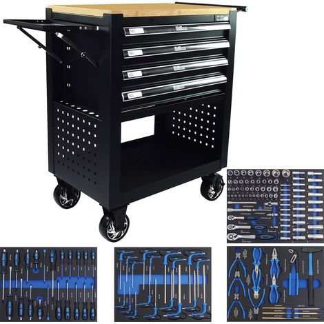 Werkstattwagen Profi Compact bestückt 91 x 68 x 46 cm 4 Schubladen mit 148tlg CV-Werkzeug Lochwand (1/5)