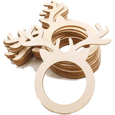 Lot de 20 ronds de serviette en bois en forme de renne, parfaits pour une fête de Noël. (1/5)