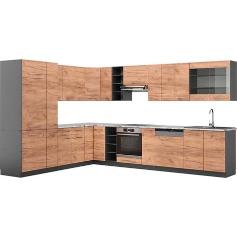 Cuisine en angle Fame-Line, Chêne doré/anthracite, 347 x 257 cm , PT Marbre, Vicco