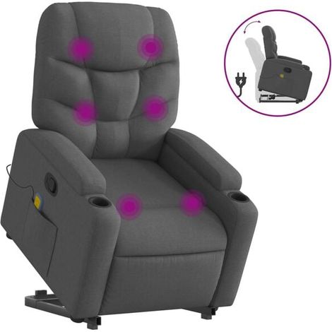 Chaise longue d’assistance ergonomique gris foncé avec fonction de massage intégrée – Réglable en hauteur, dossier inclinable et appui-tête amovible pour détente et confort maximal (1/5)